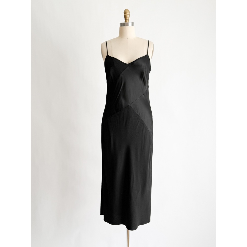J. Crew Collection Slip Dress Midi 90s Minimalist 10 Black Diagonal Seam V-Neck